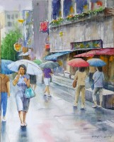 비 오는 인사동 거리  Rainy Street  (2000)_수채, 35.3 x 44.6 cm